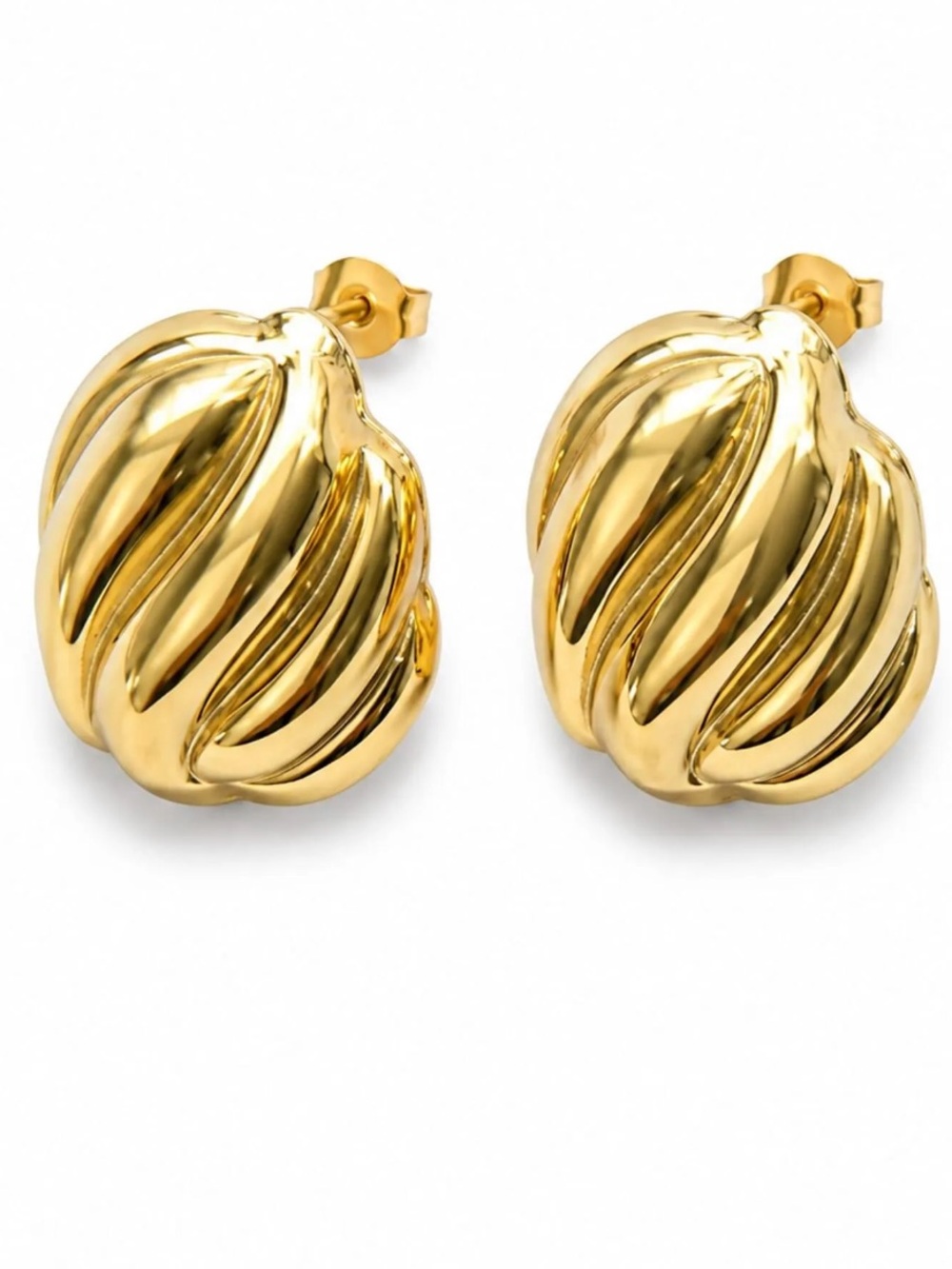 New MAYAMAR 24kt Gold dipped Sculpted ovalStud Earrings - Picture 3 of 4
